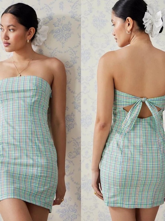 Kimchi Blue Dresses & Skirts - Kimchi Blue Strapless Plaid Mini Dress - Green & Blue Multi